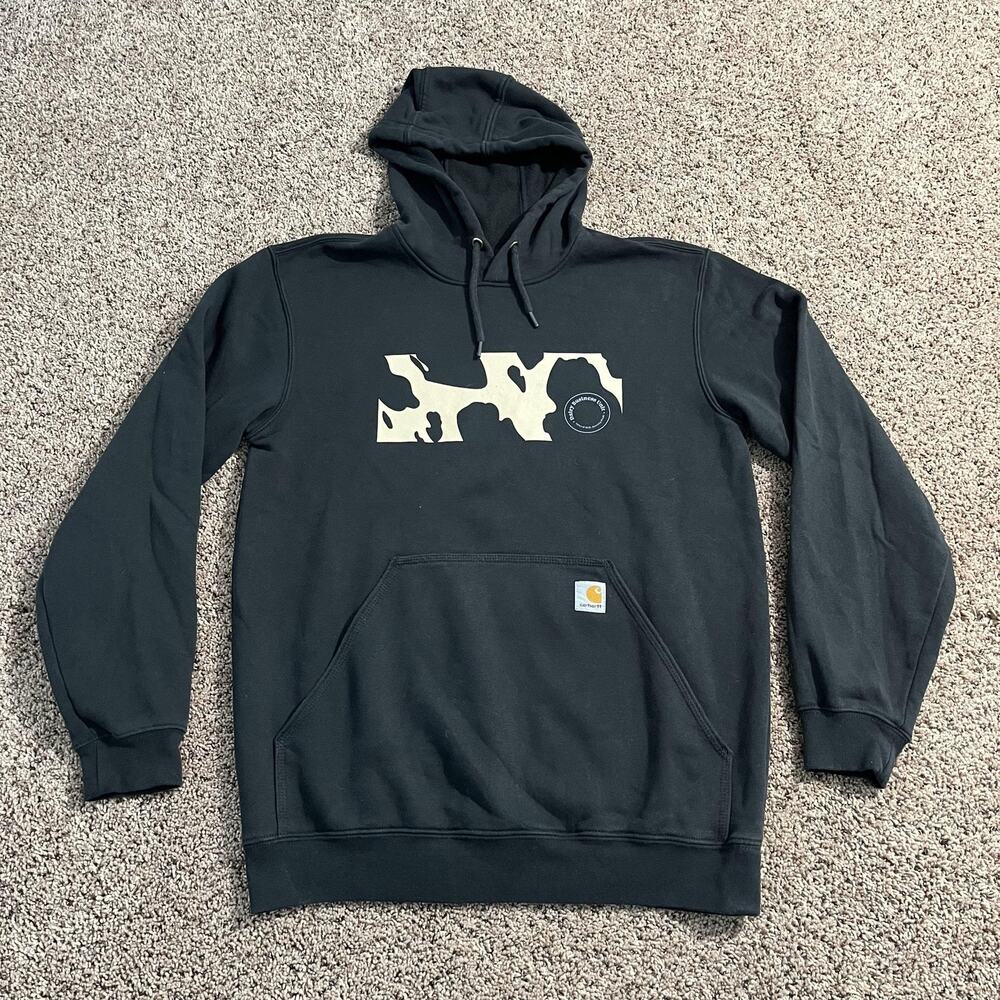 Carhartt Hoodie Mens Medium Loose Fit Cow‎ Print Nebraska Pullover Sweatshirt